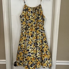 SHEIN Women’s L Yellow Flower Hi-Low Sundress Adjustable Straps Elastic Waist