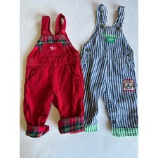 Vintage OshKosh Bgosh Baby Overalls Bundle Red Corduroy Hickory Stripe 12M USA