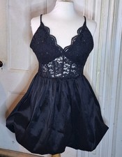 Morgan & Company Juniors Black Glitter Lace Bodice Corset Mini Puff Dress SZ 15
