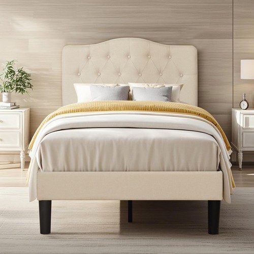 Twin Size Bed Frame Upholstered Platform with Tufted Adjustable Headboard/Mat... - Picture 4 of 8