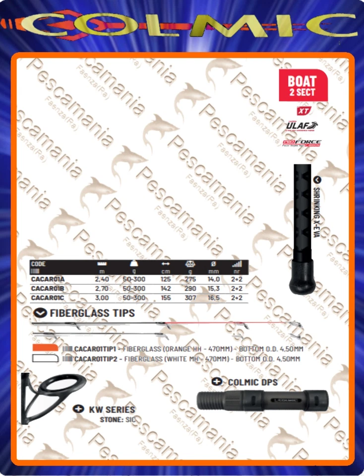 Canne colmic CARTER mt 2.40 50-300gr. bolentino 2 scions en carbone - Photo 2/3