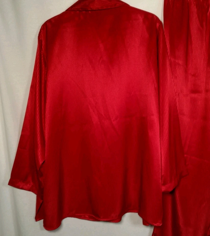 Lane Bryant Intimates Pajama Set Women 14 16 Red Stripe Satin Long Sleeve - Image 4 of 4