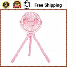 4 in Tripod Stroller Fan Flexible Legs 3-Speed Rechargeable Pink MTD08-PK
