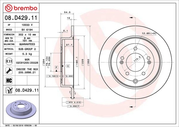 2X Bremsscheibe Prime Line - UV Coated Brembo 08.D429.11 FüR Hyundai Tucson TL 4-image