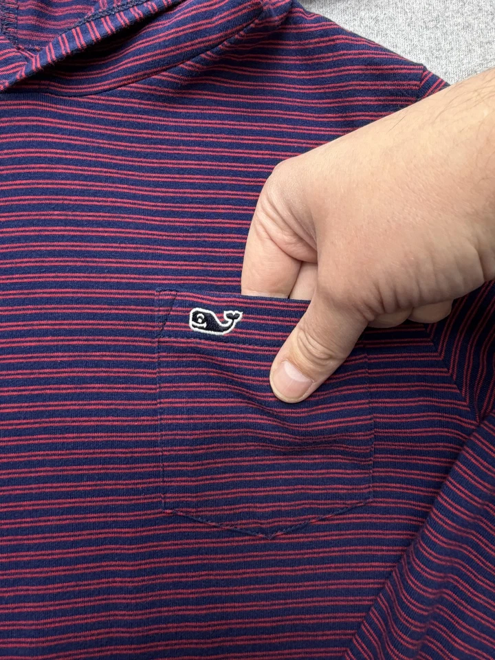 Camisa Vineyard Vines Juvenil Pequeña 8-10 Azul Marino Rosa Rayas Edgartown Bolsillo con Capucha Foto 3 de 4