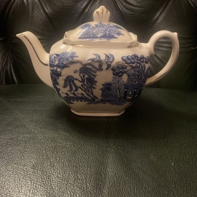 Vintage James Sadler 13 x 10 x 18 cm Chinese Blue Willow auf kleiner weißer Teekanne