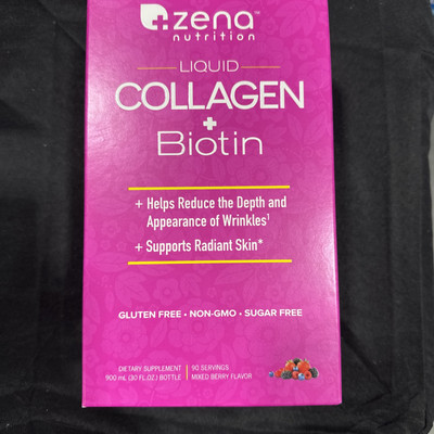 Zena Bioactive Liquid Collagen 2500mg + 5000mcg Biotin 90 Servings Exp: 12/26