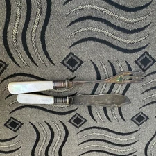 Made In England Victorian Silver Pickle Fork And Knife Mother Of Pearl Jb Epns