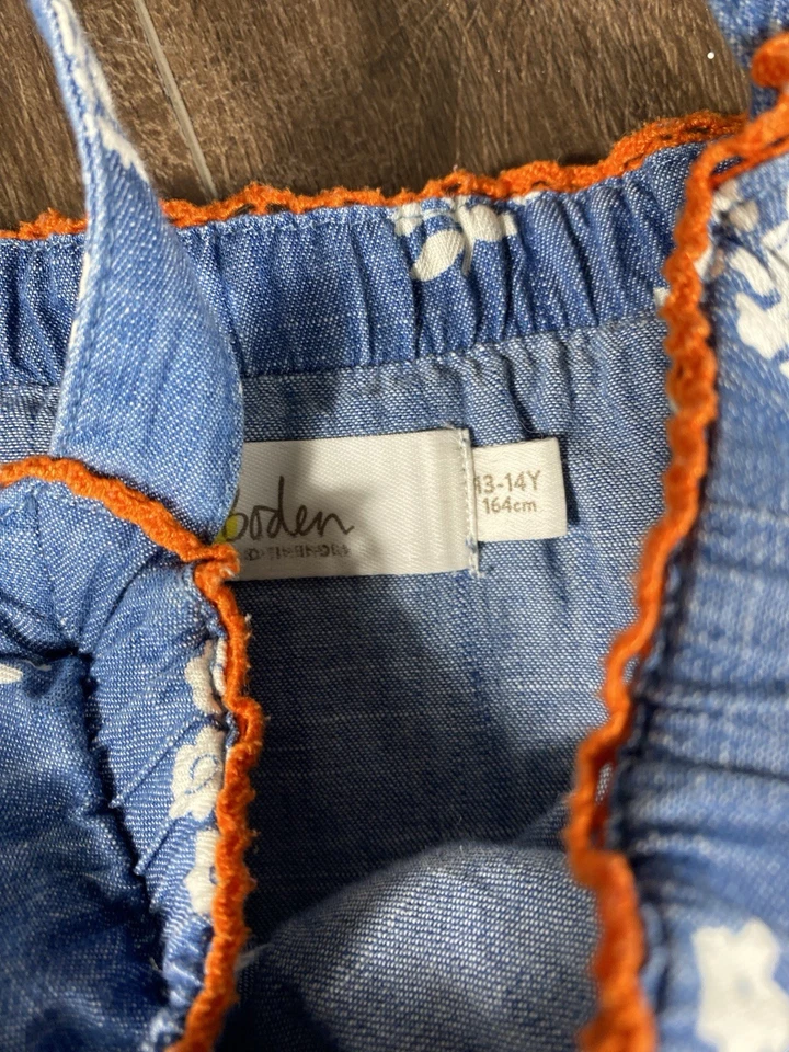 Mini Boden Floral Chambray Jumpsuit Adjustable Girls 13-14 - Image 4 of 4