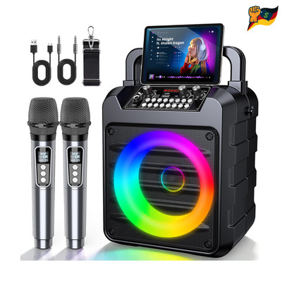 Karaoke System 2 drahtlose Mikrofone 20W Lautsprecher LED