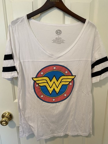 T-shirt donna Wonder Woman DC Comics scollo a V bianca taglia 14
