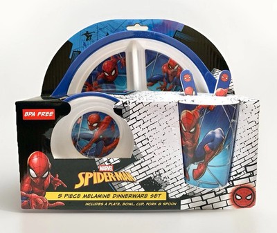NEW Marvel SPIDER-MAN 5pc Boys' Multicolor Melamine Dinnerware Set