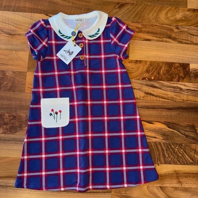 Finding Foxtale Kids Plaid Collar Dress Flowers Pocket Size 4 NEW classic