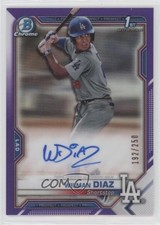 2021 Bowman Chrome Prospect Purple Refractor /250 Wilman Diaz #CPA-WD Auto 0o48