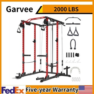  Power Cage 2000LBS Power Cage Squat Rack Squat Machine with Dip Bar Cable Pulle