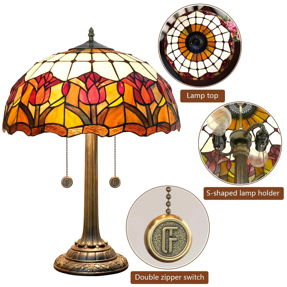 Красные тюльпаны настольные лампы Tiffany для прикроватной спальни стиль Tiffany витражное стекло... - Изображение 4 из 4