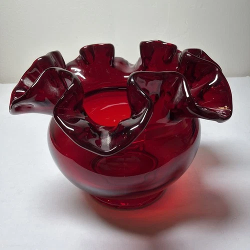 Vintage Fenton Ruby Red 4” Small Ruffled Rose Bowl🔥🔥