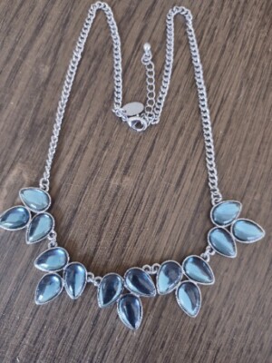 Charming Charlie Silver Tone Blue Acrylic Stone Necklace
