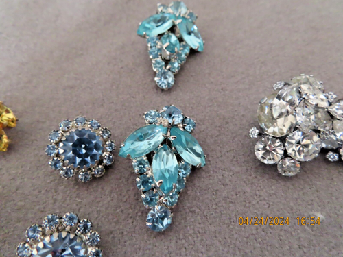 VINTAGE STRASS OHRCLIPS 4 SET - BLAU KLAR & GELB - Bild 3 von 6