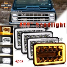4PCS 4x6" LED Headlights Fit Chevy C10 K10 1981-1986 Trucks With Turn Signal DRL