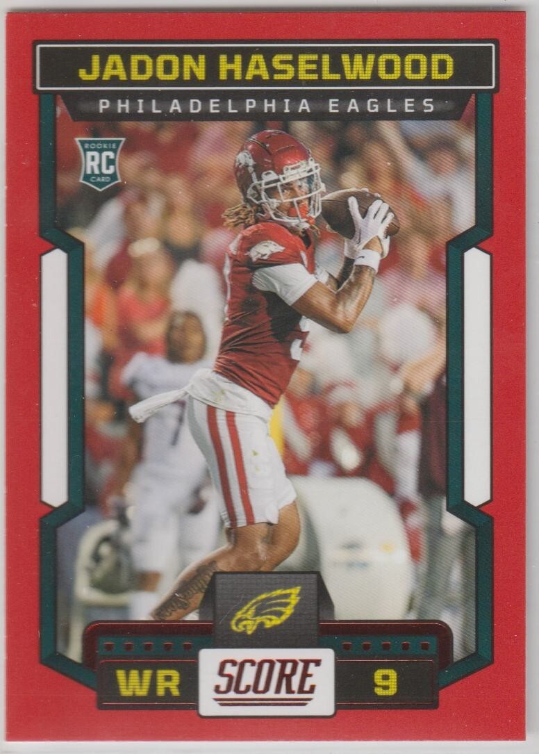 2023 Score Red #366 Jadon Haselwood RC Philadelphia Eagles Arkansas