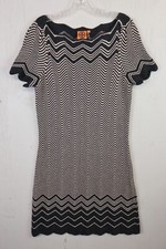 Tory Burch Kent Sweater Dress Chevron Knit Merino Wool Womens Size L Gray
