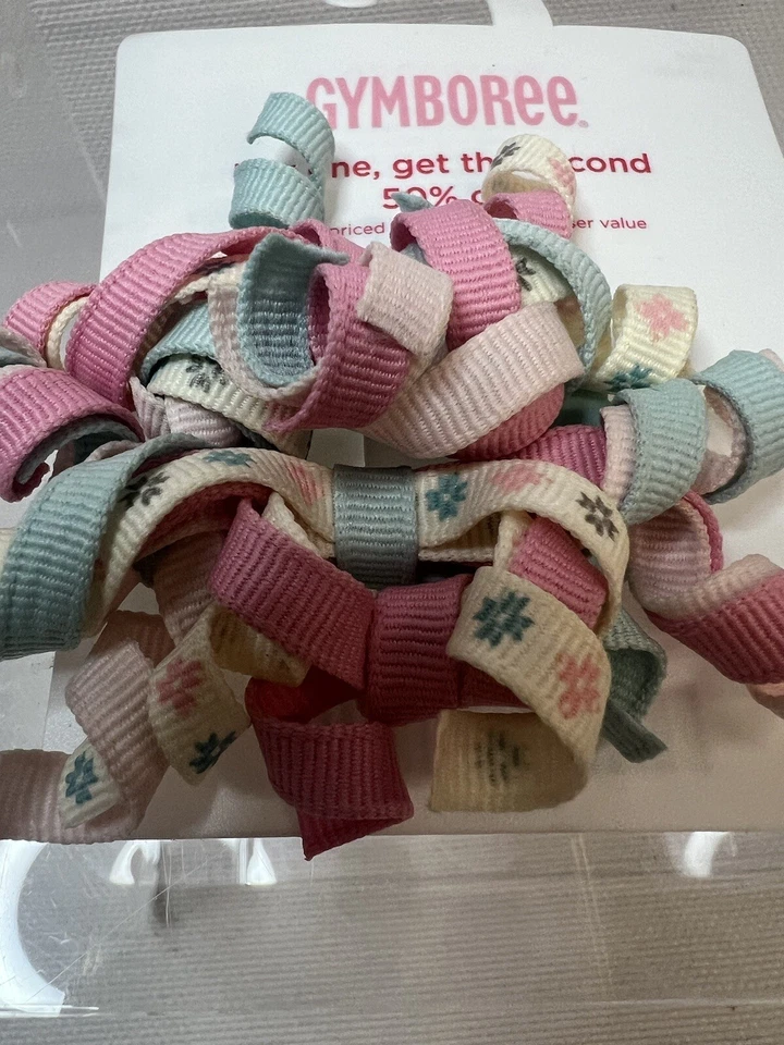 Gymboree Girl Pink Blue Flower Hair Tie Curly Ribbon Pony Tail BNWT Vintage - Image 2 of 4
