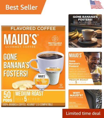 Banana Foster Coffee Pods - 50 Count of Medium Roast, Recyclable Single Serve