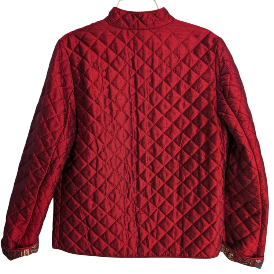 Chaqueta Neiman Marcus 100% Seda Acolchada Roja De Colección Frente Abierto M Forrada Cachemira Foto 4 de 4