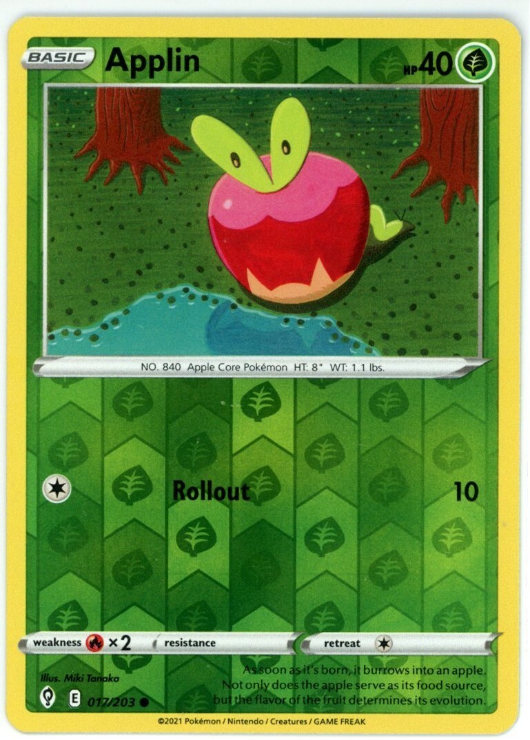 Pokemon TCG Applin 017/203 Swsh07: Evolving Skies Reverse Holo
