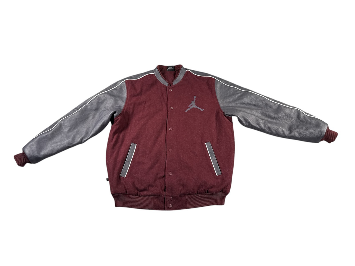Jordan Flight Varsity Jacket Mens Large Burgundy Charcoal Jumpman