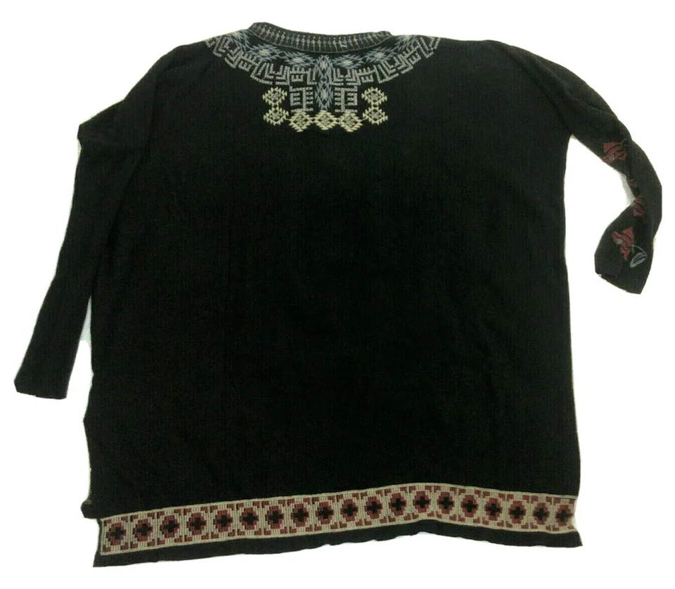 Suéter Johnny Was bordado preto oversized túnica gola redonda ajuste relaxado tamanho P - Imagem 4 de 4