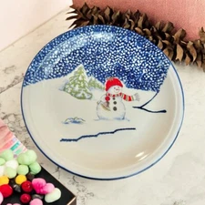 Thomson Pottery Snowman Plate Discontinued Christmas Holiday Collectible Used