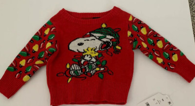 NWT Newborn Baby Snoopy & Woodstock Christmas Holiday Knit Sweater Red ...