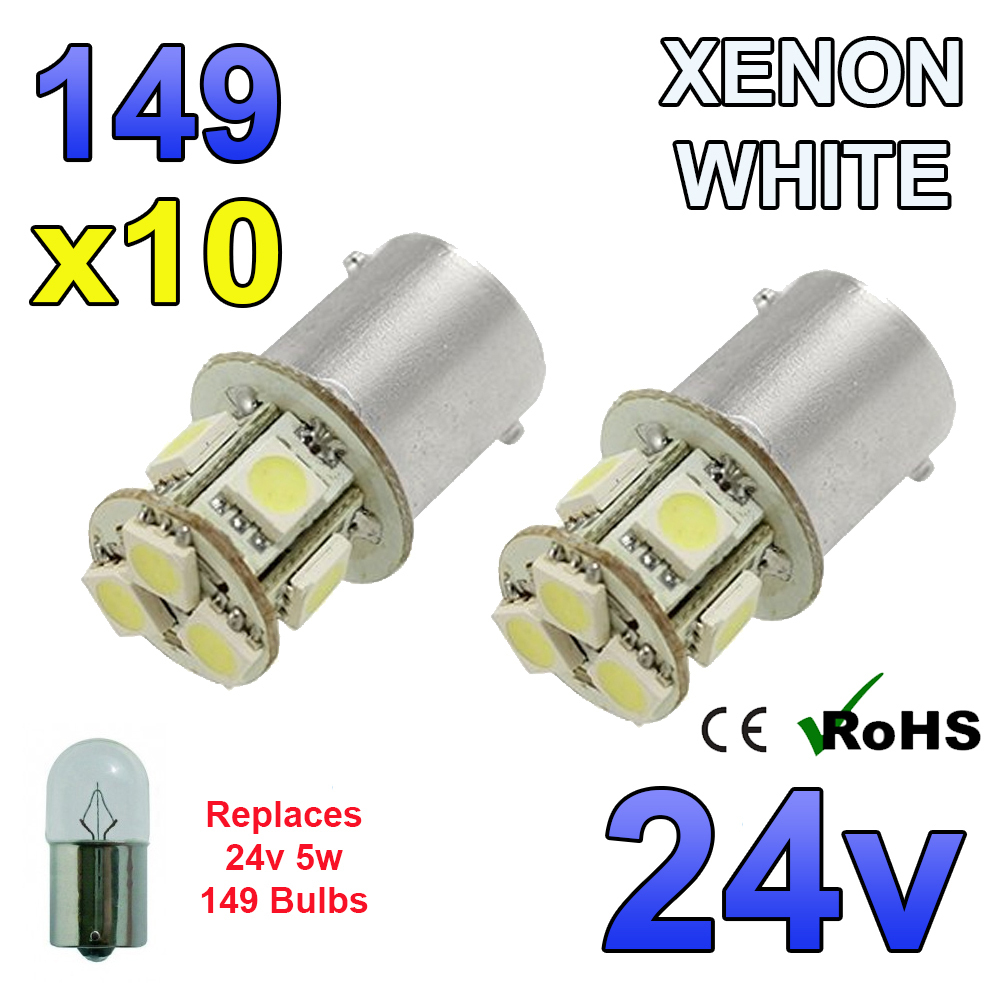 10 X 24V BLUE LED BULBS 8 SMD 149 R5W 246 R10W BA15s SIDE LIGHT