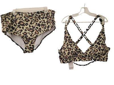 New DQPGSK 2 piece swimsuit halter top and swim bottoms 2X Leopard print