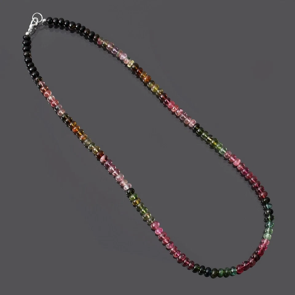 A+ Beautiful Multi Watermelon Tourmaline Gemstone 3-5MM Beads 18" Women Necklace - Image 3 of 4