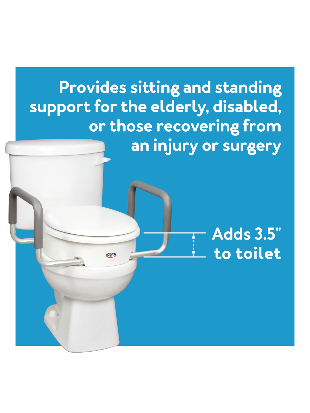 Carex 3.5 Inch Raised Toilet Seat with Arms For Round Toilets