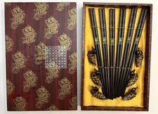 VTG Wooden Chopsticks & Duck Chopstick Rest Holders in Box Chinese SET OF  6