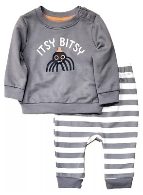 Infant Gray Spider Halloween Sweatshirt & Pants Set Itsy Bitsy Spider Newborn