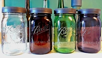 BALL MASON JAR Purple Amber Green Glass Storage Leak Proof QUART Wide Mouth