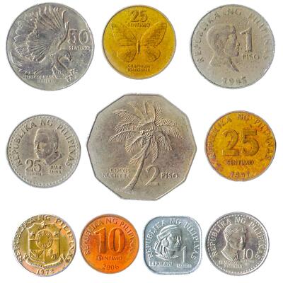 Philippines Coins Peso Piso Mixed Asian Currency Collection of 10