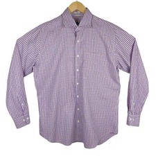 Peter Millar Shirt Mens Large Purple Plaid Cotton Long Sleeve Button Up
