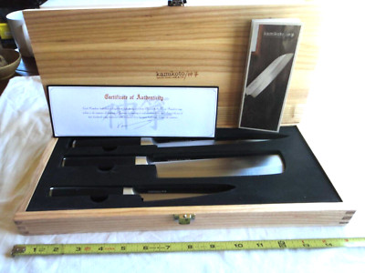 KAMIKOTO 3 KNIFE SET & COA MINT IN WOOD BOX EXC READ