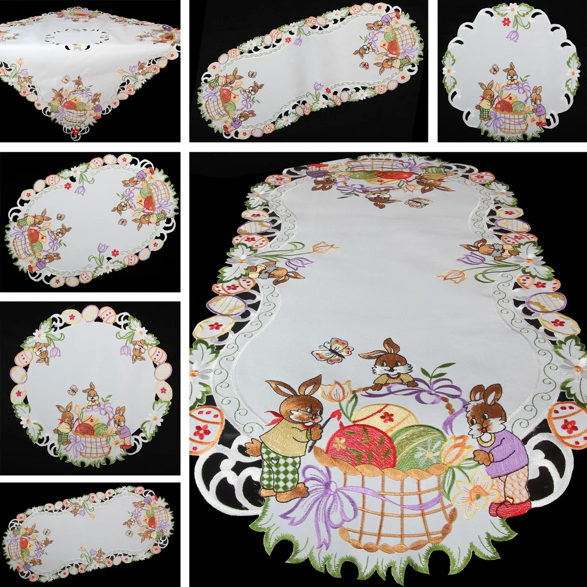 Chemin De Table Ovale Blanc - Broderie Filet Main - Napperon 40x105 Cm
