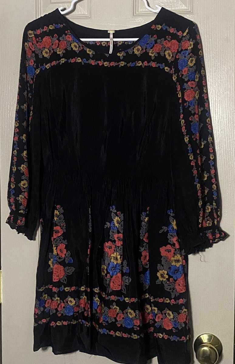 FREE PEOPLE BLACK LONG SLEEVE FLORAL FIT & FLARE DRESS 4 | eBay