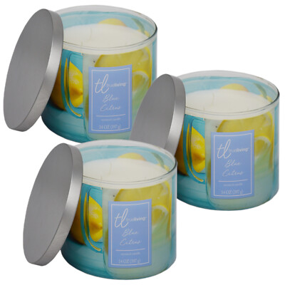3x True Living 3 Docht Duftkerze im Glas 397g - Blue Citrus