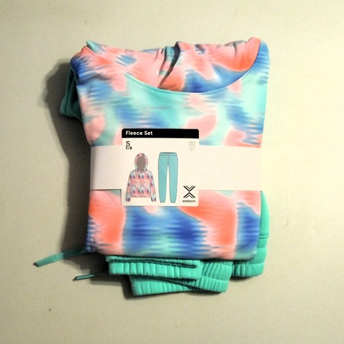 Xersion Fleece Two Piece Hoodie & Legging Pants Set Girl’s S 7/8 Multi Aqua