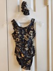 Girl's Black/Gold Gymnastics Leotard Child Small CS w/Scrunchie — photo 1