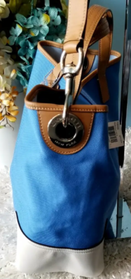Coach Blue & White Color Block Canvas w/White Leather Trim Tote